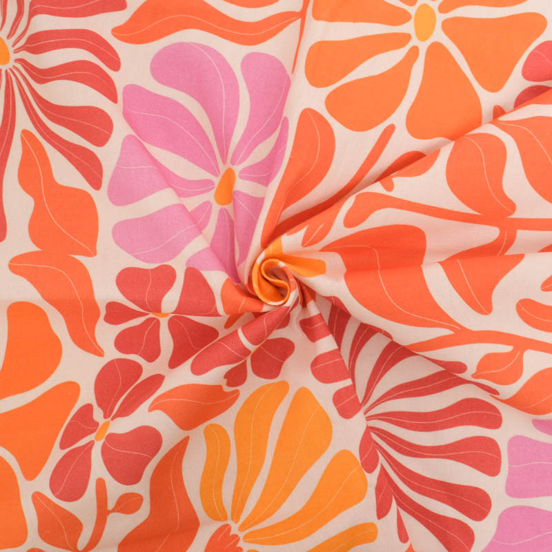 Seventies-Style Floral Cotton Tote Bag in Pink and Orange - Maison Klem
